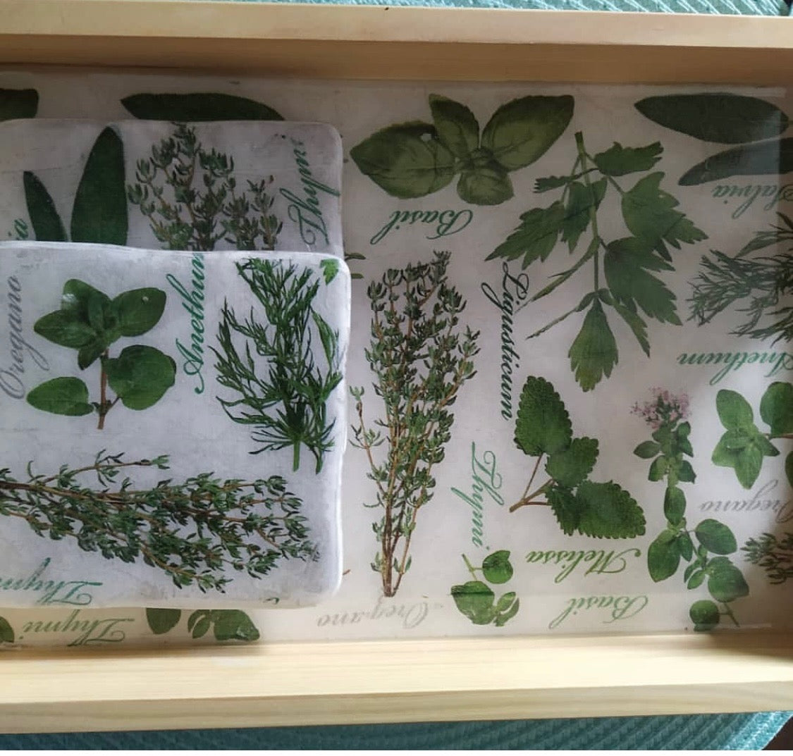 Taca Śniadaniowa / Dekoracyjna "Ogród Ziół" - Decoupage i Żywica image 1